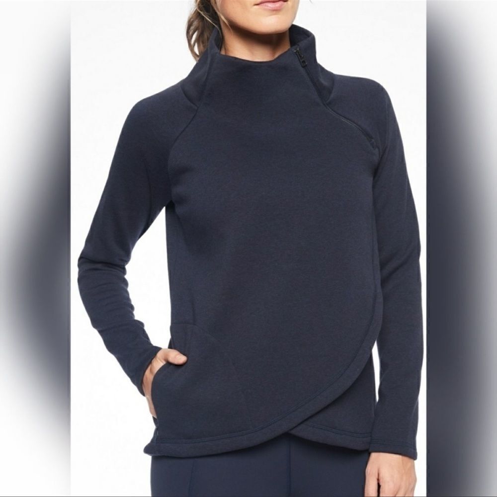 Athleta Cozy Karma Asym Pullover Navy SP Petite